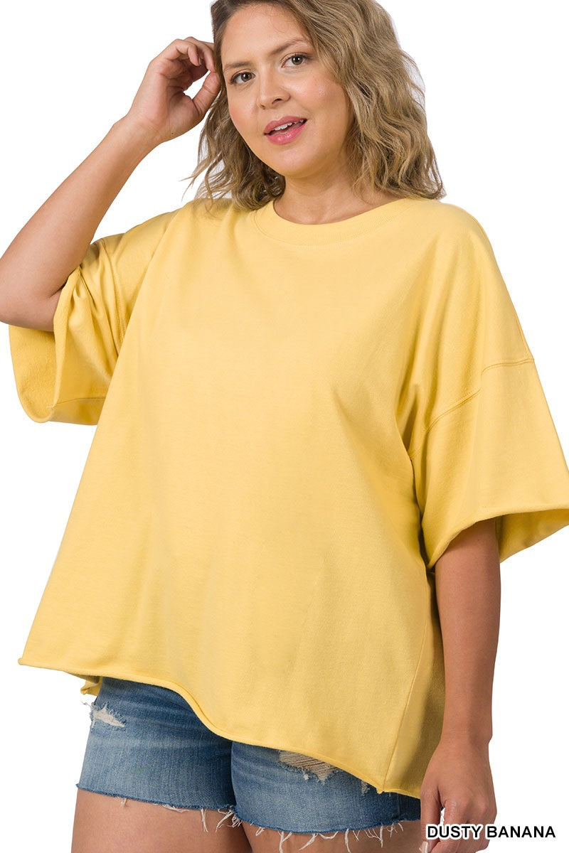 PLUS FRENCH TERRY DROP SHOULDER RAW EDGE TOP