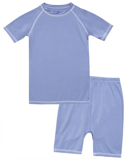 Air Blue Bamboo Stitch Short Sleeve PJs {RTS} - Salt Threads