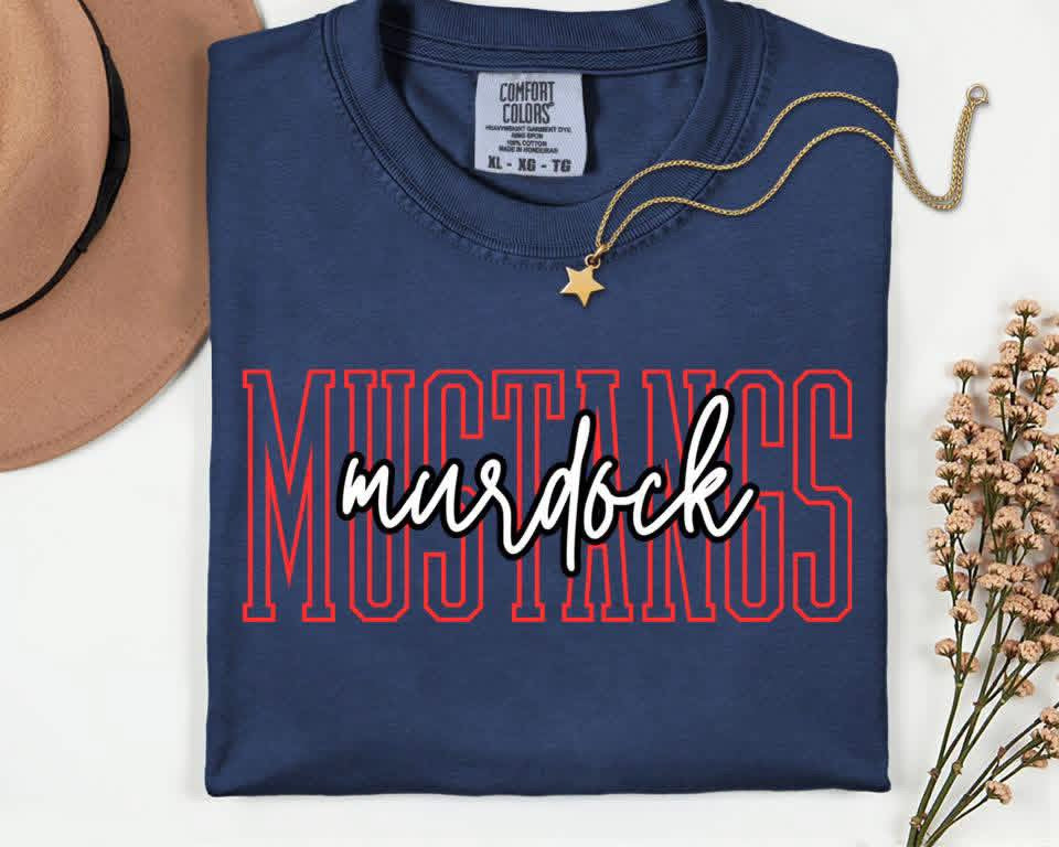 Pre-Order: School Spirit Mascot Tee Murdock Mustangs on Navy