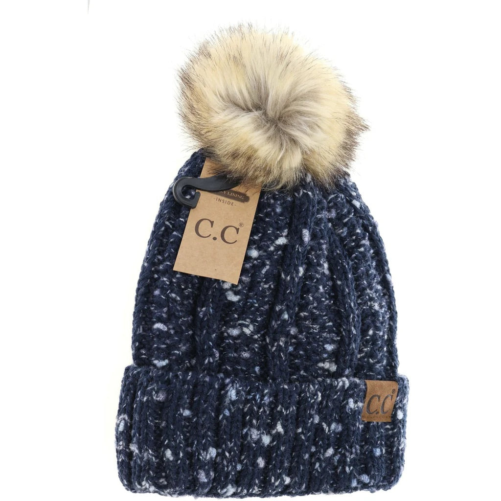 Fuzzy Lined Confetti Knit Fur Pom C.C. Beanie - Salt Threads