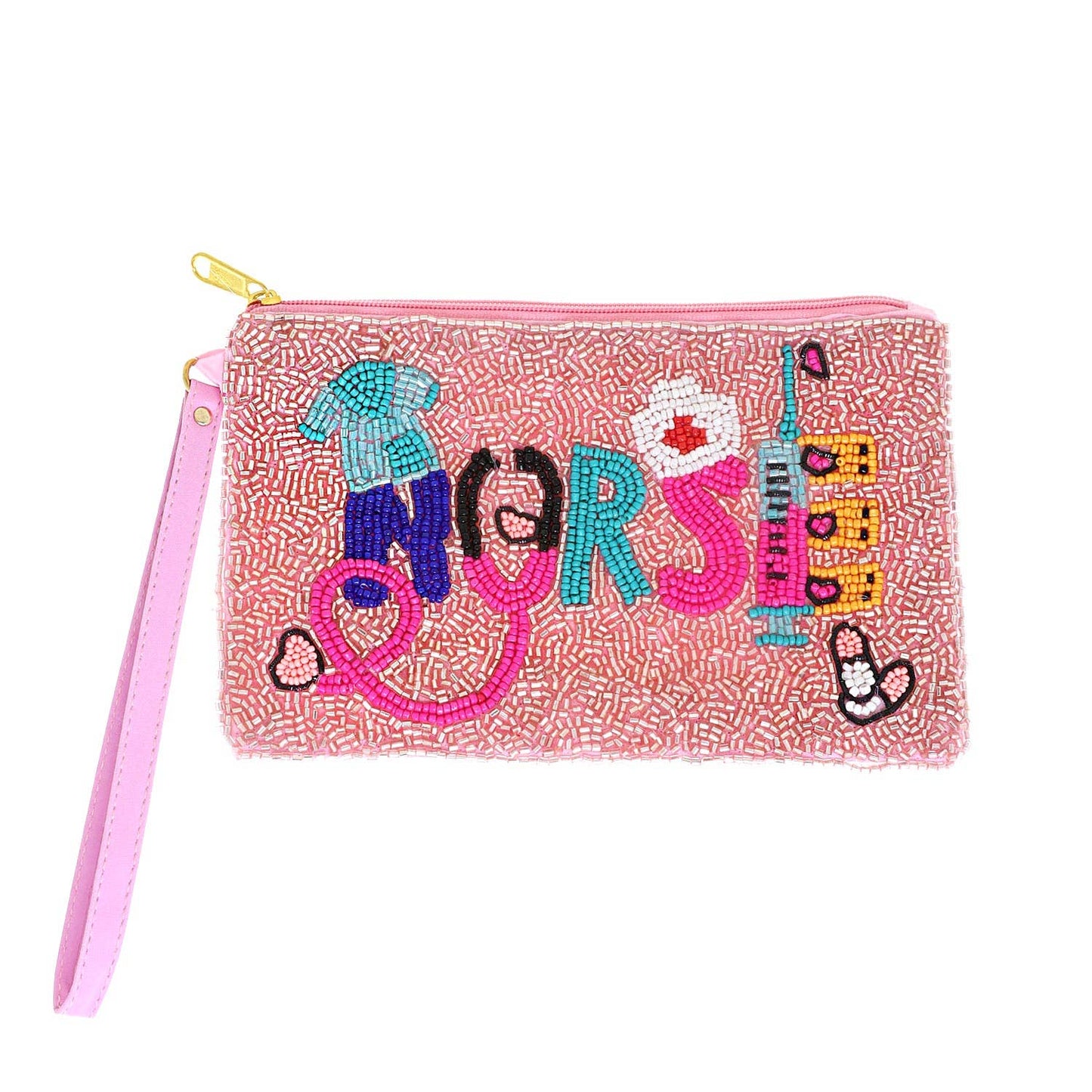 Nurse Appreciation Seed Beaded Coin Purse w/ Wristlet Strap {RTS}