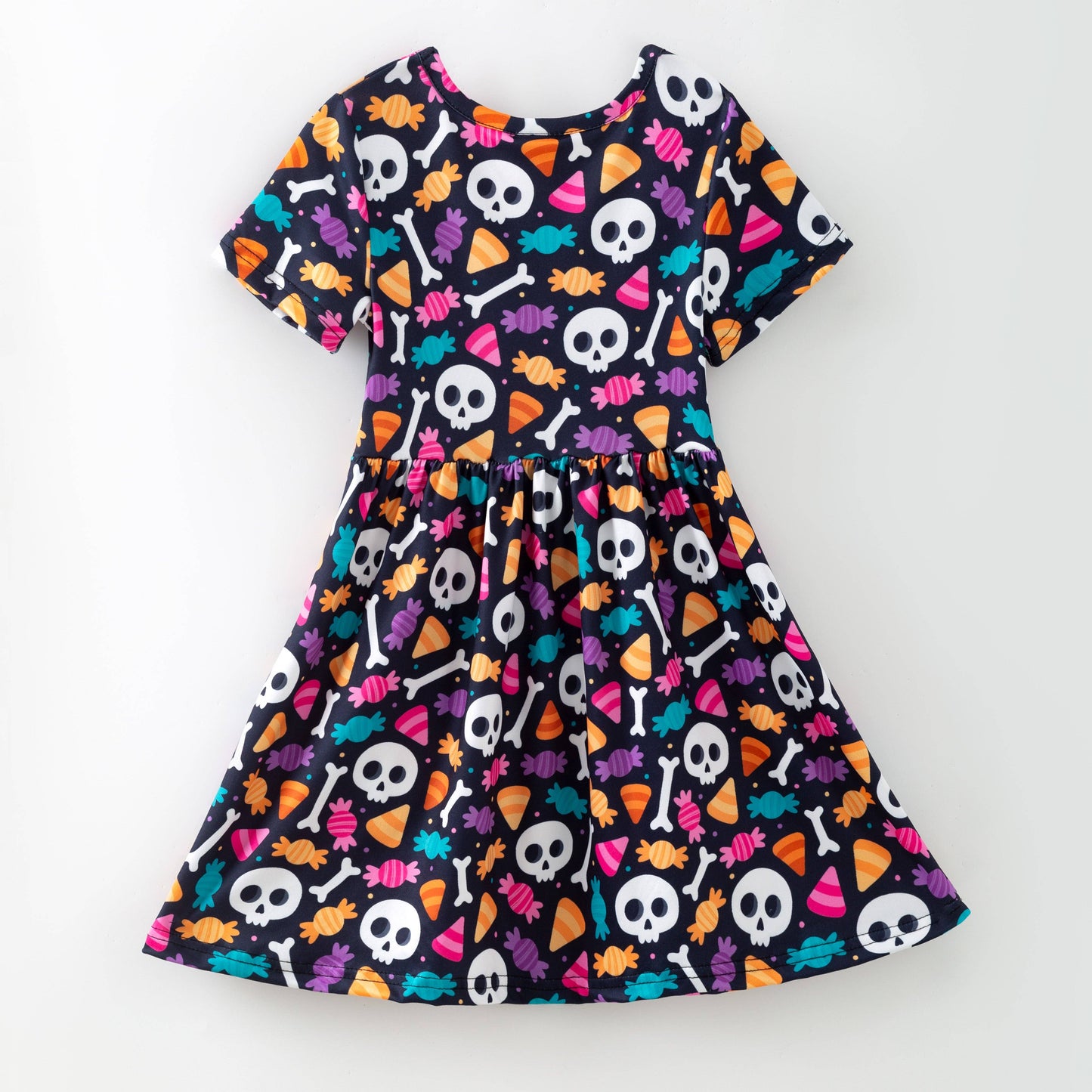 Ready to Ship: 1Girls Halloween Skull Hot Pink Pocket Short Sleeves Dress