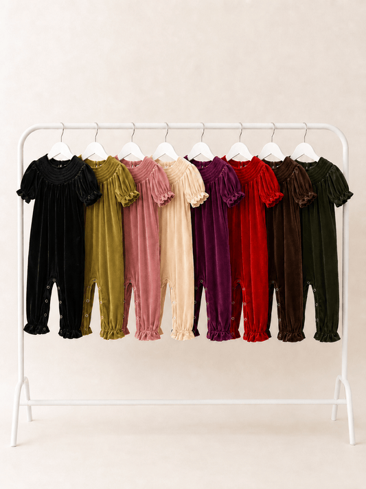 Ready to Ship: Classic Smocked Holiday Velvet Infant Romper