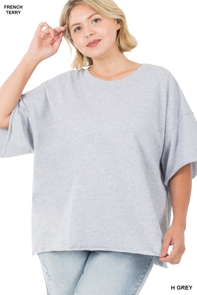 PLUS FRENCH TERRY DROP SHOULDER RAW EDGE TOP
