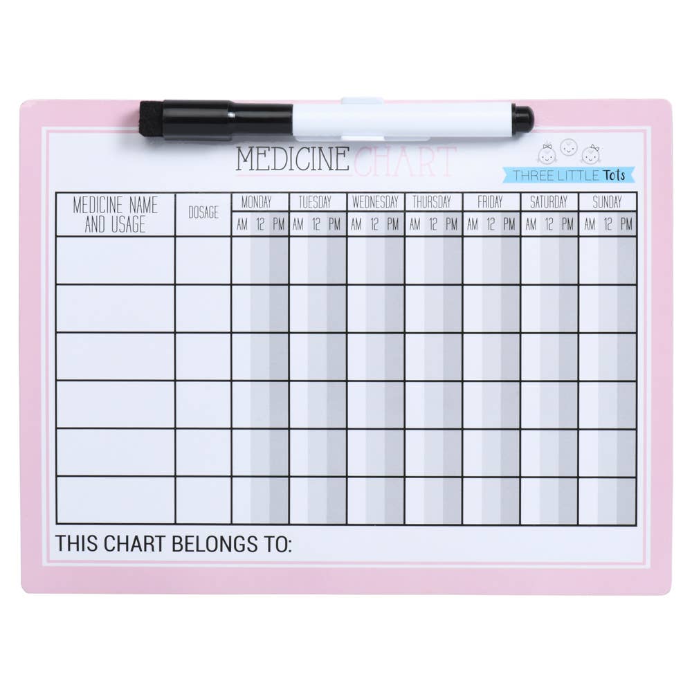 Pink - Kids Medicine Magnetic Refrigerator Chart with Marker {RTS}