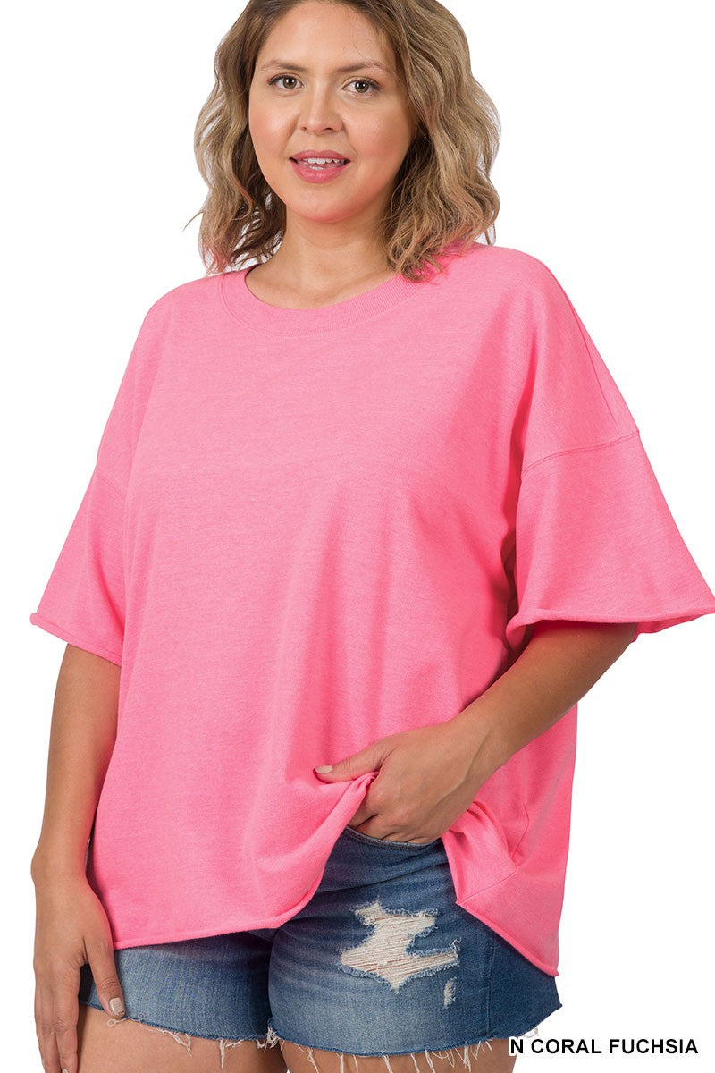 PLUS FRENCH TERRY DROP SHOULDER RAW EDGE TOP