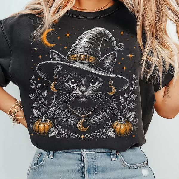 Pre-Order: Black Cat Witch Hat Tee - Salt Threads