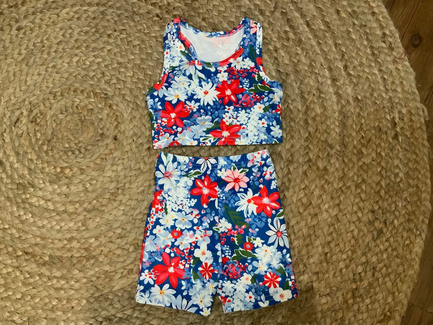 READY TO SHIP: Patriotic Floral Cropped Biker Set
