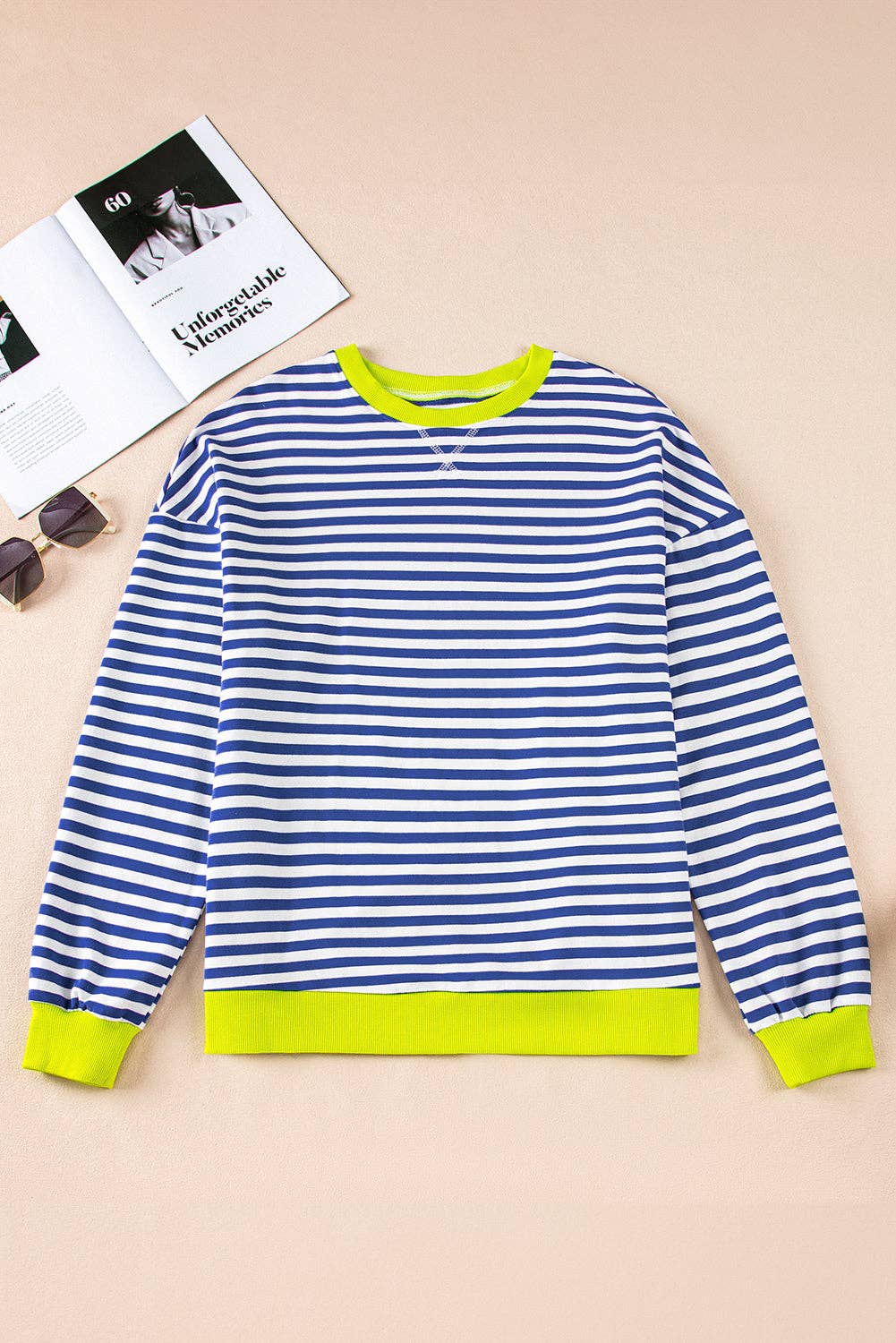 Ready to Ship: Stripe Contrast Ribbed Trim Sweatshirt