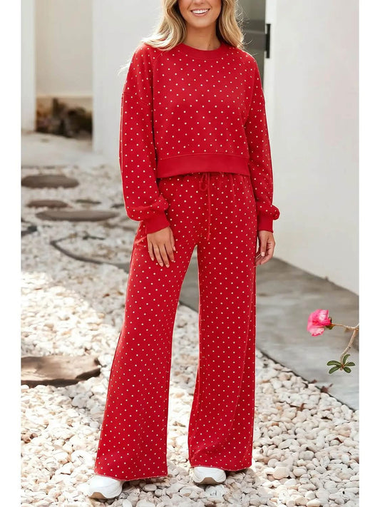 Pre-Order: Polka Dot Drawstring Wide Leg Pants Set
