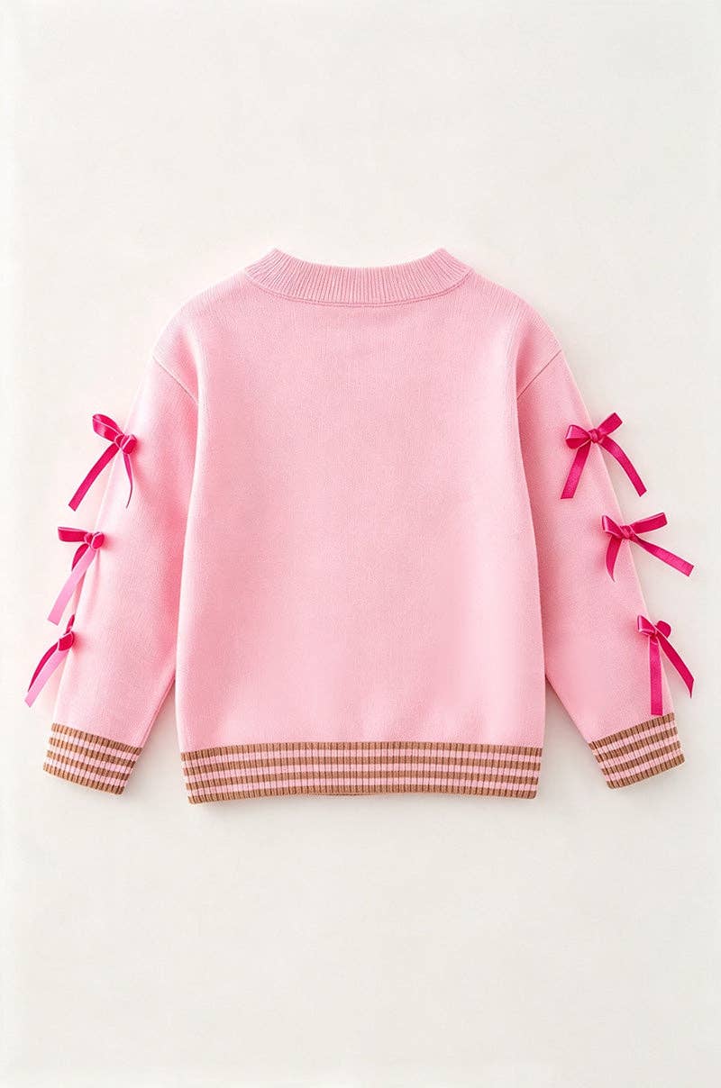 Ready to Ship: Ginger cookie pink knit sweater with bow on sleeves