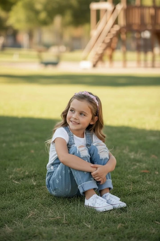 Pre-Order: Girls Denim Star Overalls