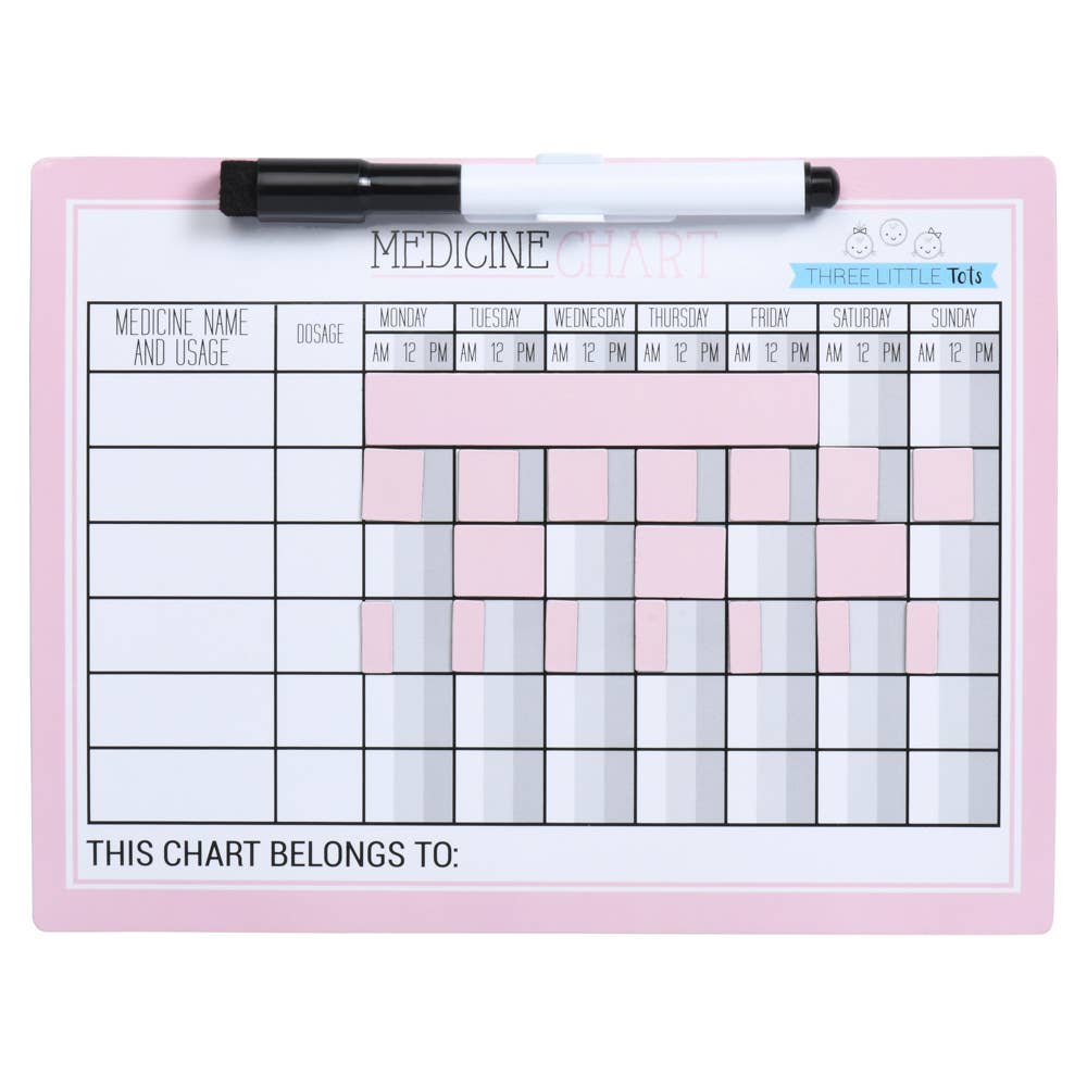 Pink - Kids Medicine Magnetic Refrigerator Chart with Marker {RTS}