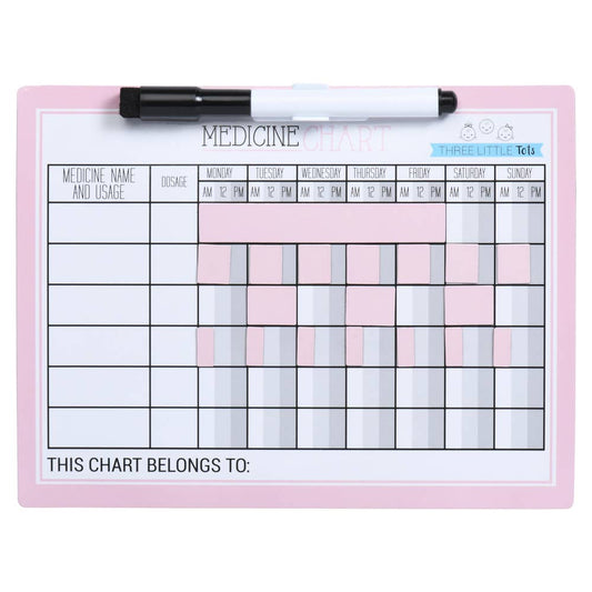 Pink - Kids Medicine Magnetic Refrigerator Chart with Marker {RTS}