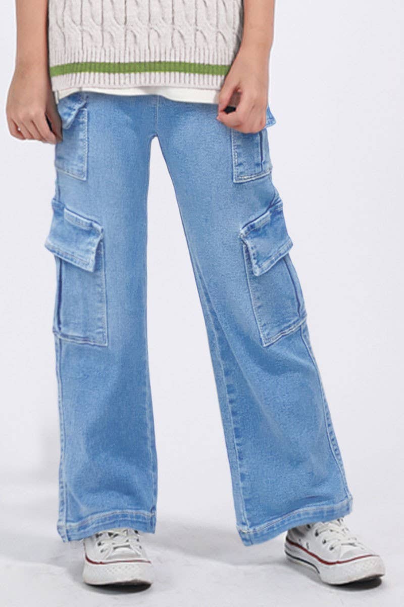 Girl's Denim Jeans w/ 4 Cargo Pockets {RTS}