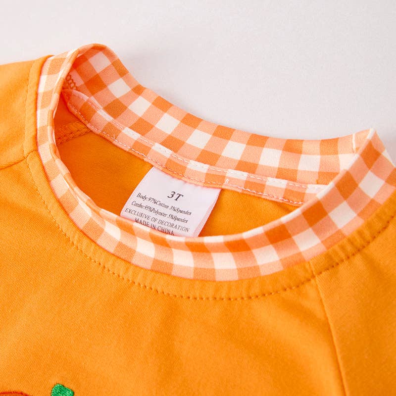 Boys Halloween Pumpkin Chenille Patches Orange Long Sleeves Top
