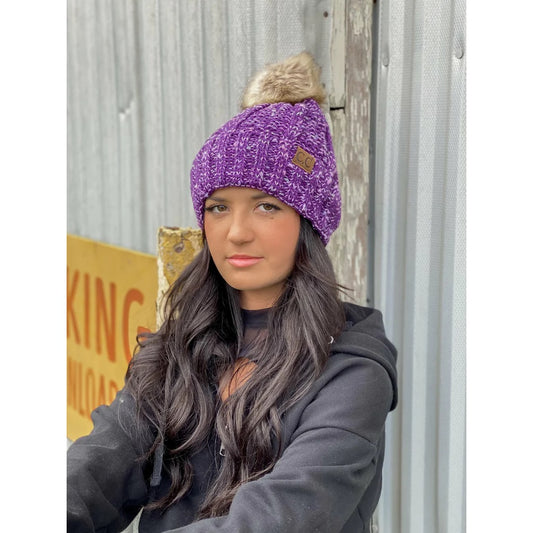 Fuzzy Lined Confetti Knit Fur Pom C.C. Beanie - Salt Threads