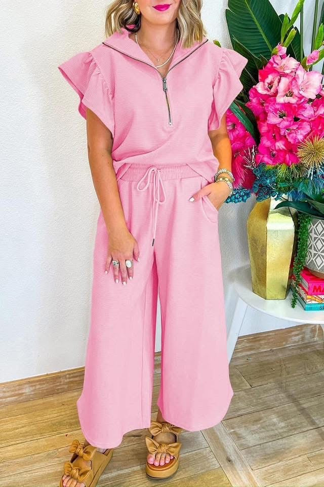Ruffle Top and Wide Leg Pants Set {RTS}