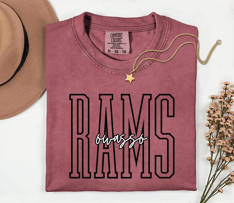 Pre-Order: School Spirit Mascot Tee Owasso Rams on Brick