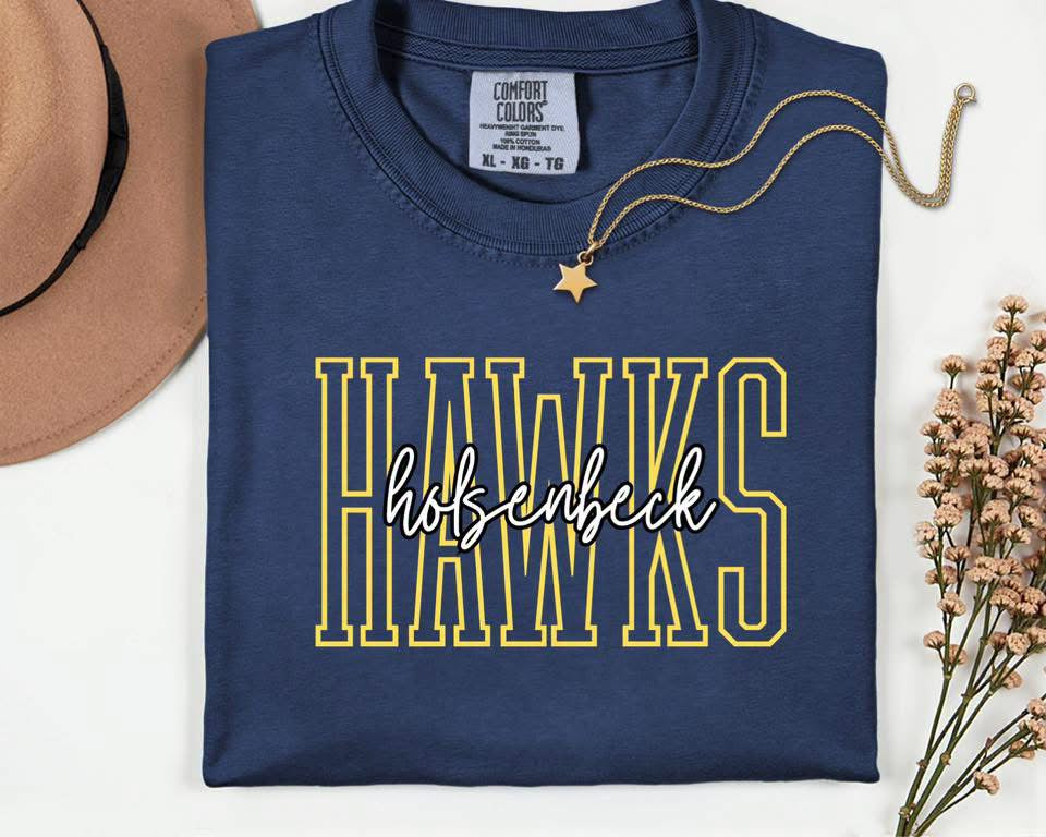 Pre-Order: School Spirit Mascot Tee Holsenbeck Hawks Navy