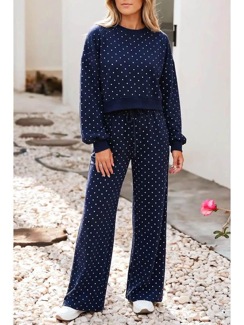 Pre-Order: Polka Dot Drawstring Wide Leg Pants Set