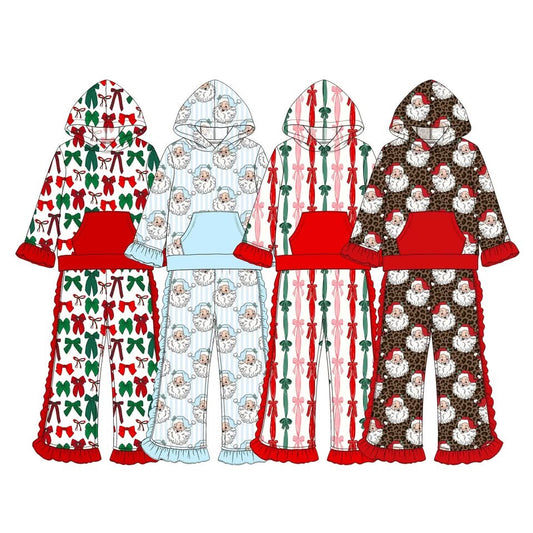 Pre-Order: Floral Bow Christmas Hoodie & Ruffles Flares Set