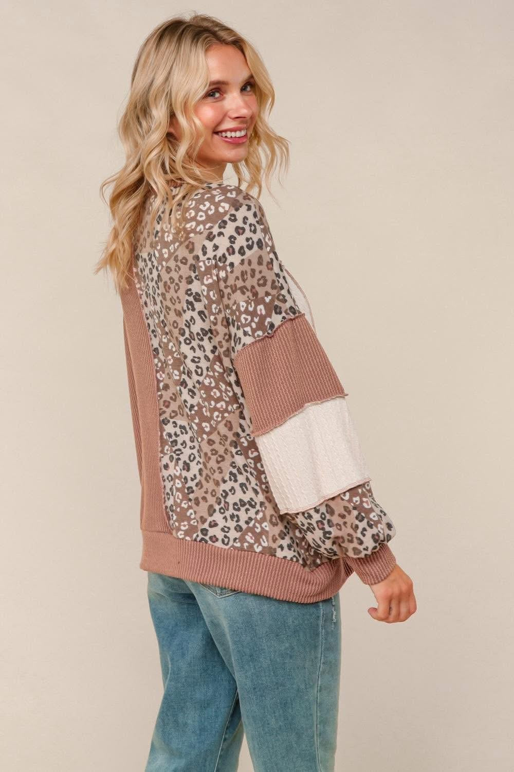 Pre-Order: Haptics Rib Cable Knit Leopard Pullover Top