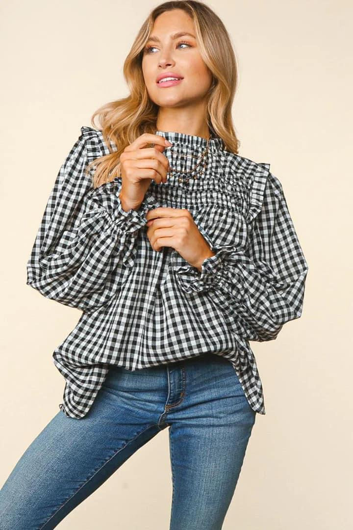 Frilled Mock Neck Keyhole Top {RTS}