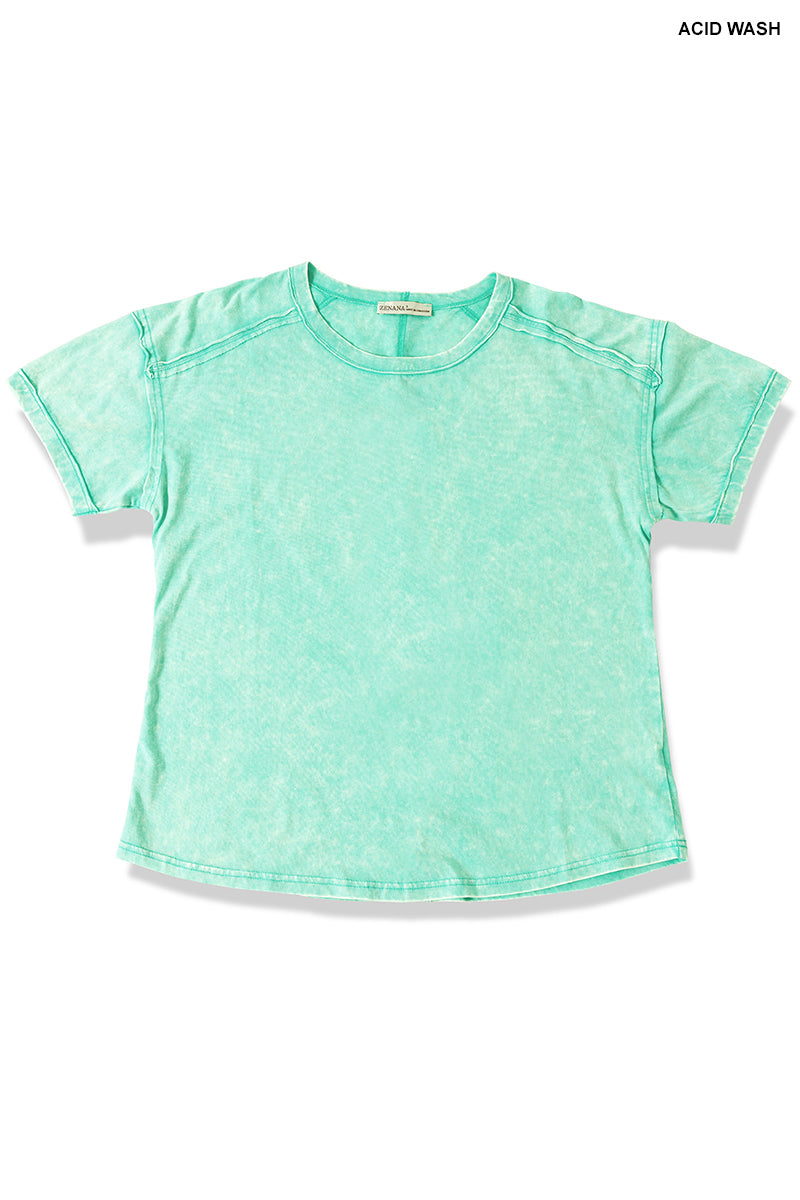 Ready to Ship: Zenana Acid Wash Round Neck Tops - Salt Threads