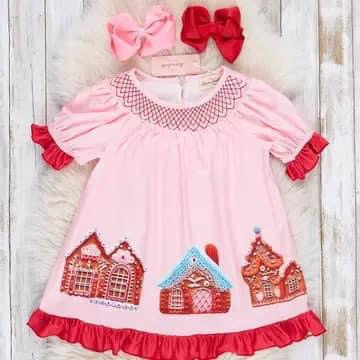 Pink and Red Smocked Gingerbread Dress {RTS} 3T Pink and Red Smocked Gingerbread Dress {RTS} 3T