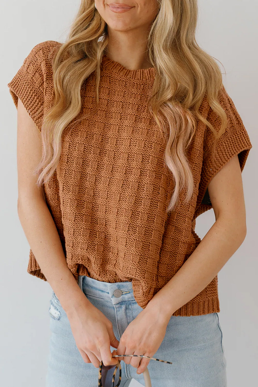 Camel Textured Knit Sweater Vest {RTS}