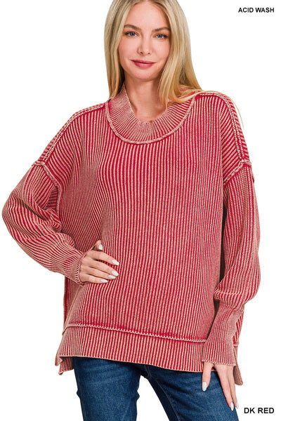 Washed SIde Slit Oversized Sweater - Dark Red {RTS}