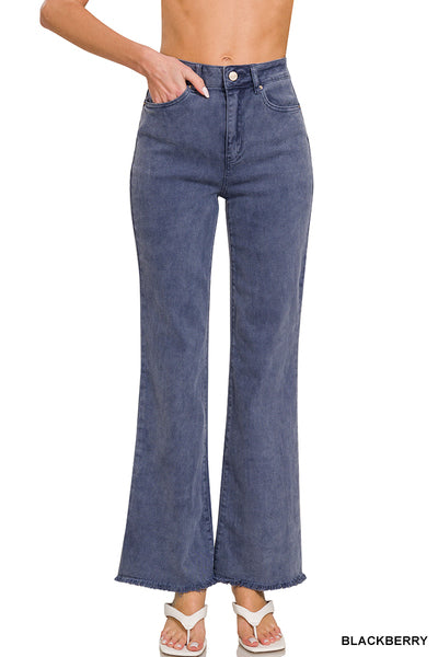 Acid Wash Frayed Cutoff Hem Straight Wide Pants {RTS}
