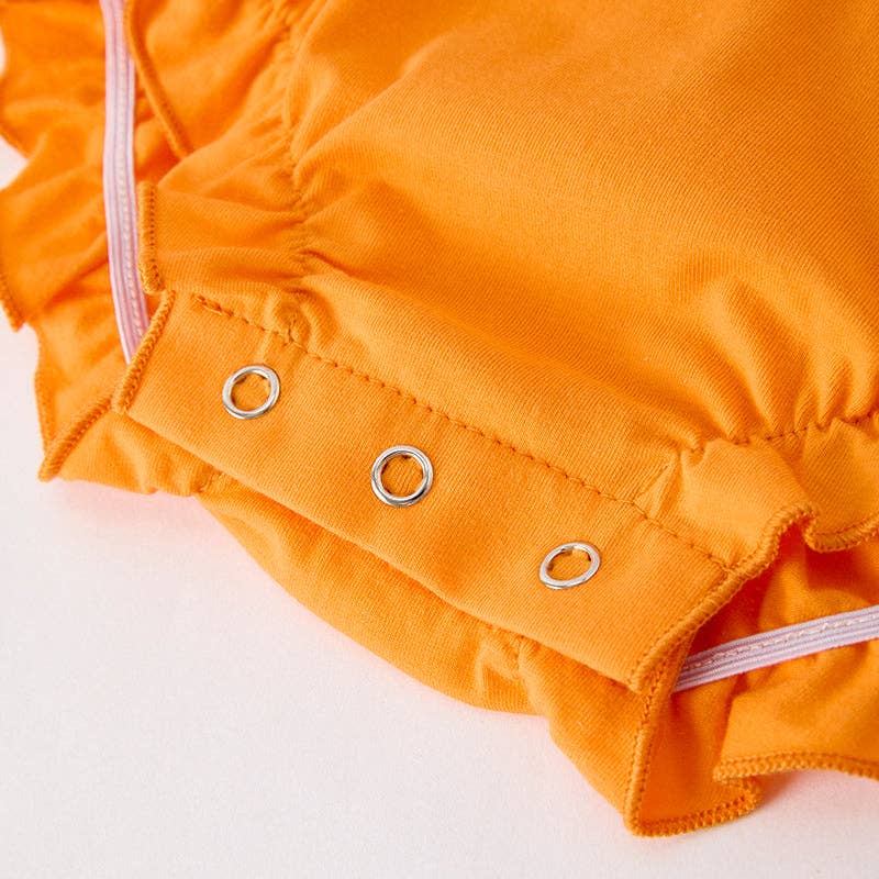 Ready to Ship: Baby Girls Halloween Pumpkin Chenille Patches Long Sleeves Romper