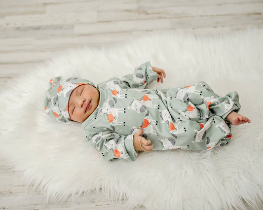Infant Unisex Horse Baby Gown and Hat Set {RTS} - Salt Threads