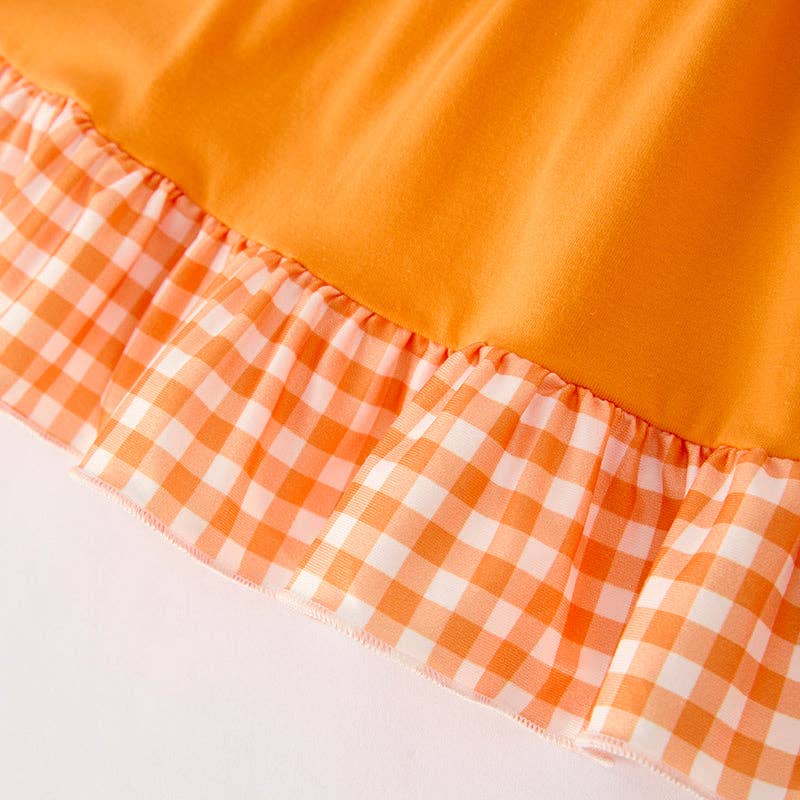 Ready to Ship: Girls Halloween Pumpkin Chenille Patches Orange Long Sleeves Dress