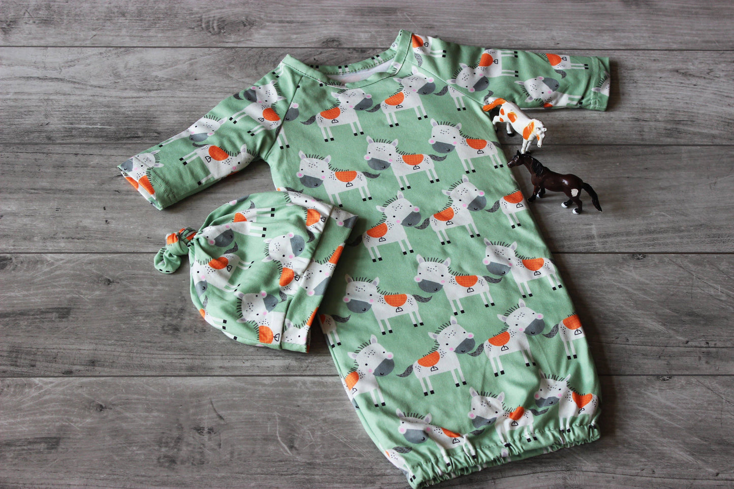 Infant Unisex Horse Baby Gown and Hat Set {RTS}