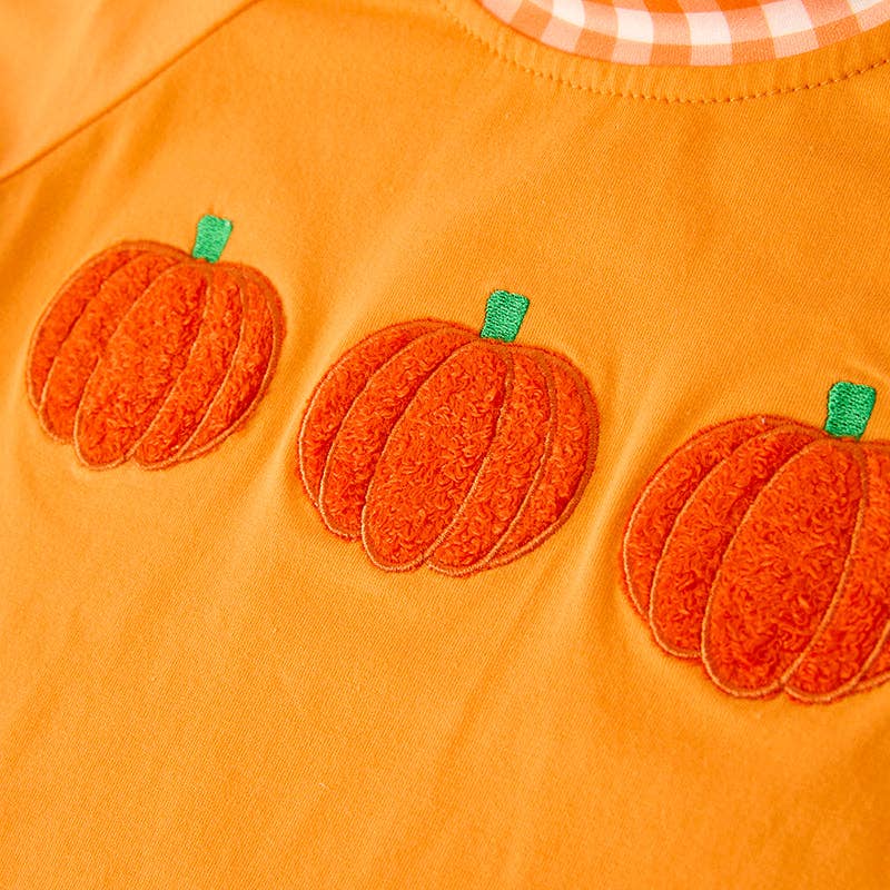 Boys Halloween Pumpkin Chenille Patches Orange Long Sleeves Top