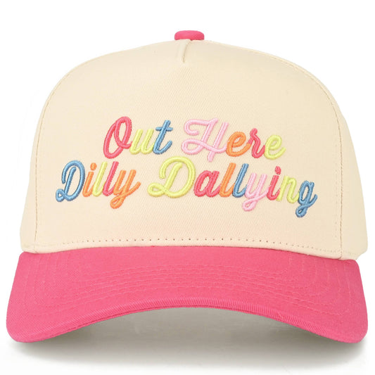 Ready to Ship: C.C OUT HERE DILLY DALLYING Letter on Two Tone Trucker Hat - Salt Threads