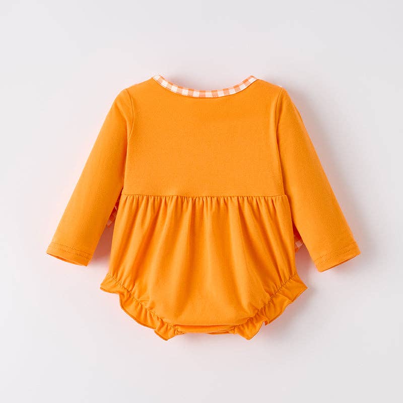 Ready to Ship: Baby Girls Halloween Pumpkin Chenille Patches Long Sleeves Romper