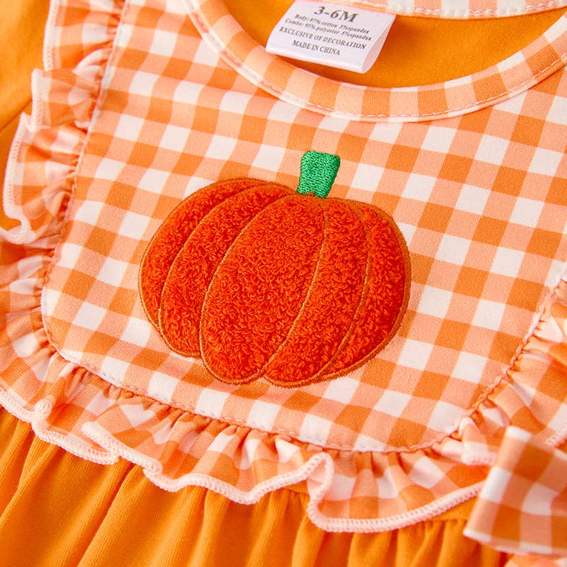 Ready to Ship: Baby Girls Halloween Pumpkin Chenille Patches Long Sleeves Romper