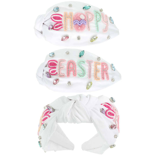 Hoppy Easter Pastel Beaded Top Knotted Headband - Salt Threads