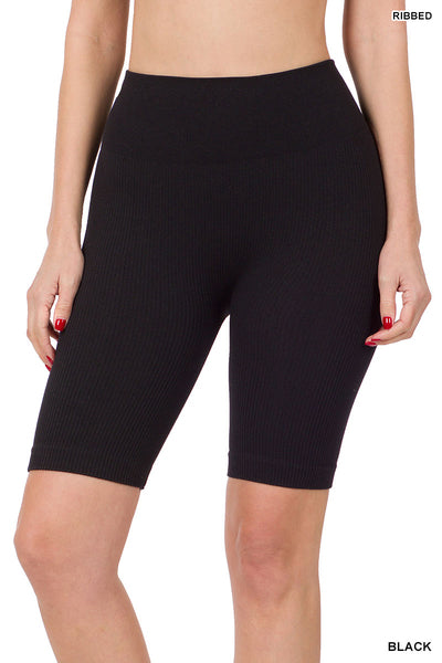 Neutral Seamless Ribbed High Waist Bike Shorts {READY TO SHIP}