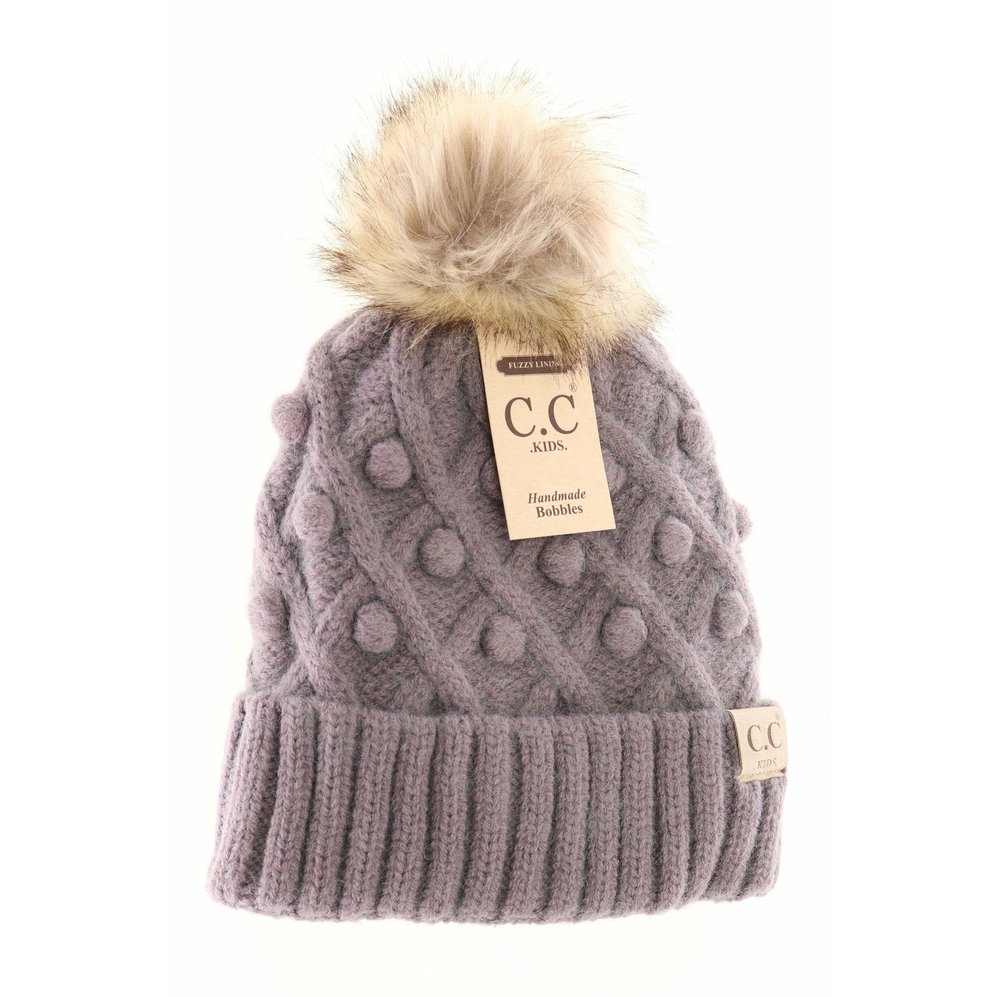 Kids Bobble Knit Faux Fur Pom CC Beanie - Salt Threads