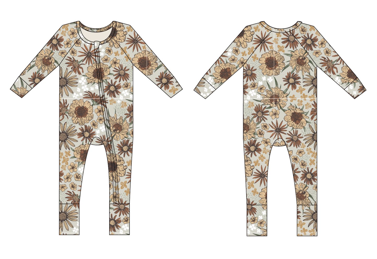 wildflower wilderness bamboo fold-over feet zip sleeper