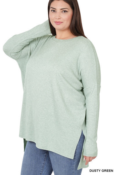 PLUS ROUND NECK HEATHER RIBBED SWEATER