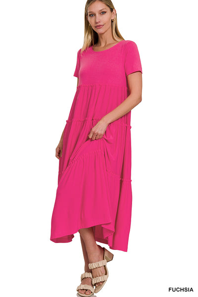 Short Sleeve Tiered Midi Dress {READY TO SHIP}