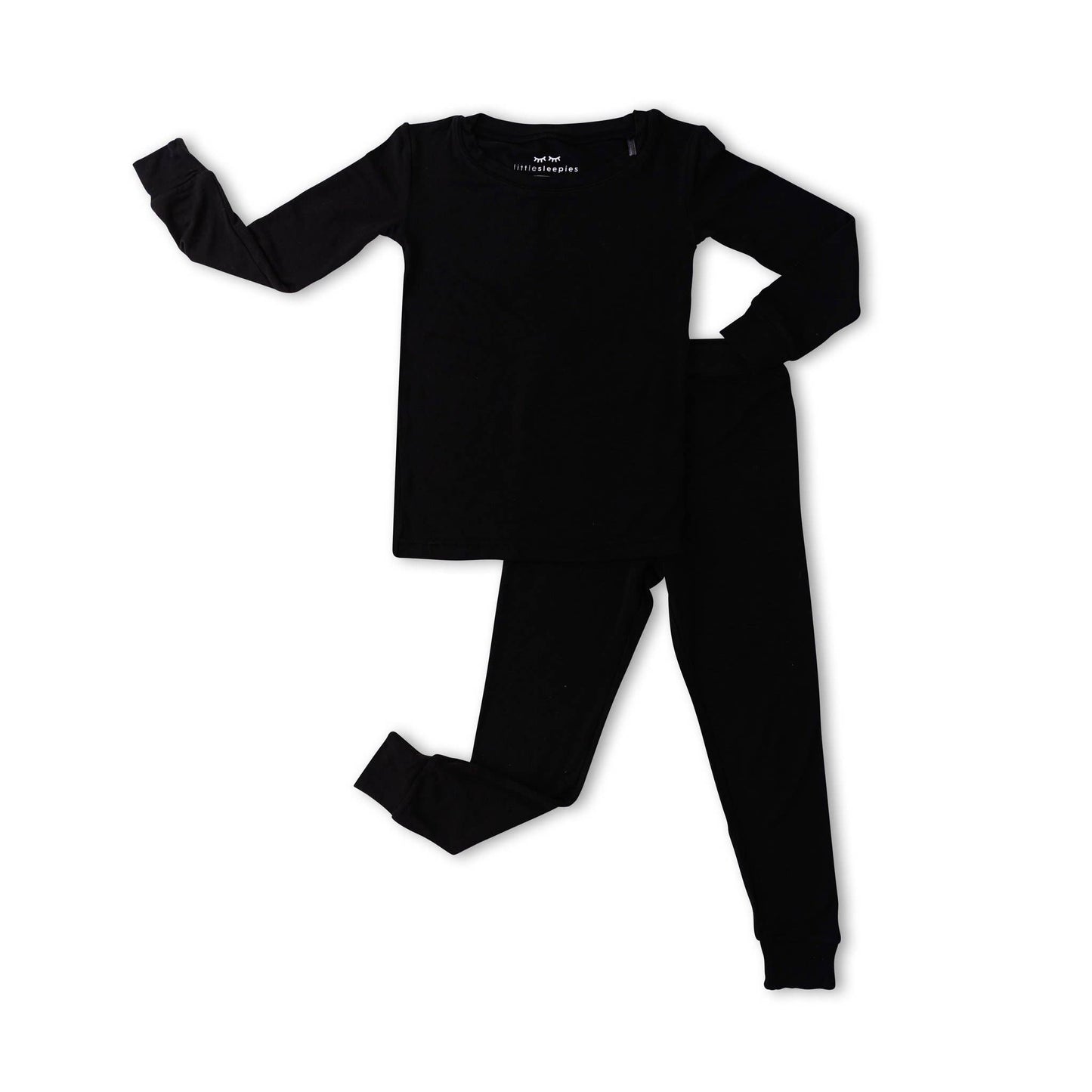 Black Solid Bamboo Viscose Two Piece Pajama Set