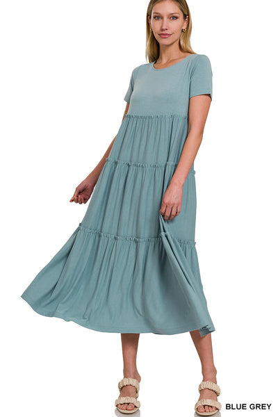 Short Sleeve Tiered Midi Dress {READY TO SHIP}