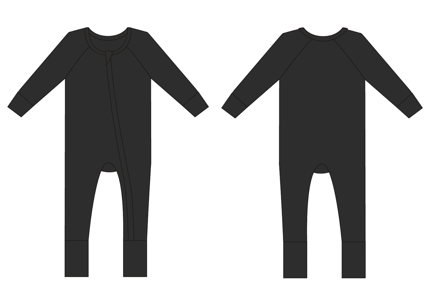 Basic Black Bamboo Fold-Over Feet Zip Sleeper